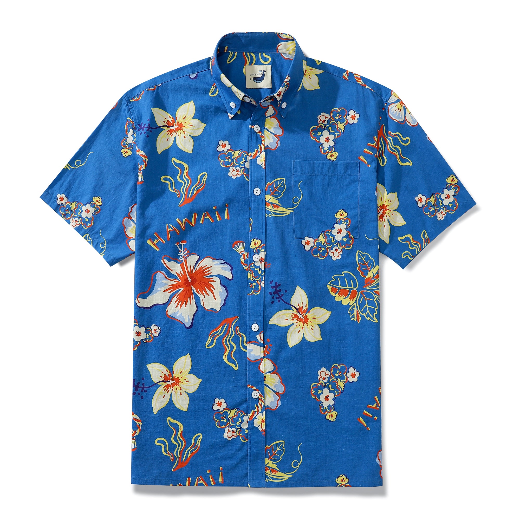 Dark Blue Hawaii Hibiscus Men's Button-down Shirt 100% Cotton