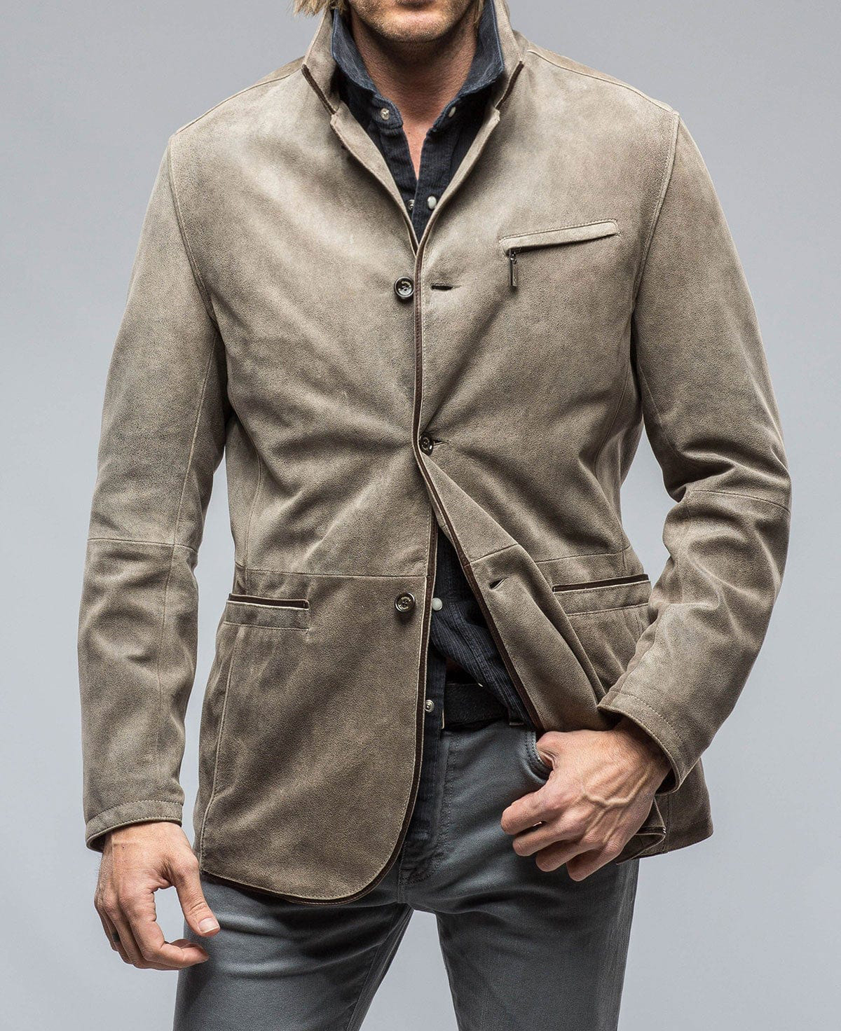 Plain Turndown Collar Pocket Single Breasted Suede Jacket